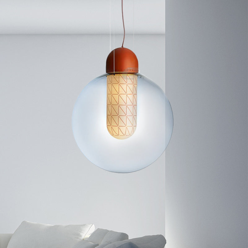 Modern Orange Sphere Pendant with Gradient Smoke Glass and LED Lighting