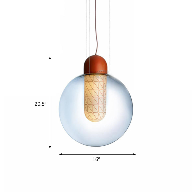 Modern 1-Light Orange Sphere Pendant With Gradient Smoke Glass - Led Ceiling Lamp