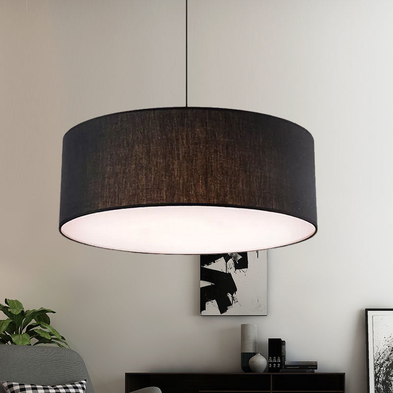 Simple Fabric Drum Ceiling Pendant Light - Light Grey/Black/Beige - 12"/16"/18" Diameter - Hanging Lamp Kit