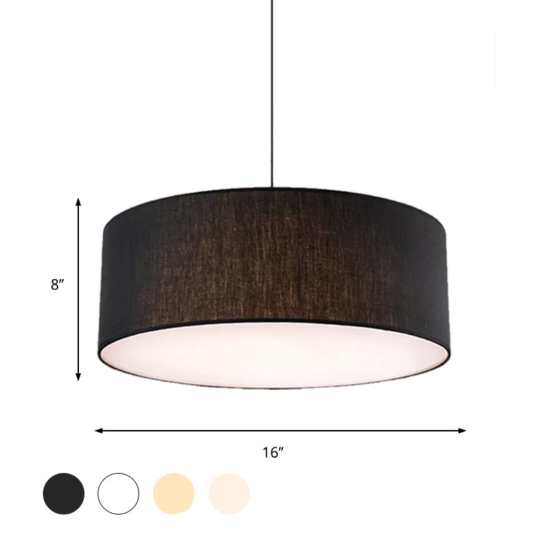Simple Fabric Drum Ceiling Pendant Light - Light Grey/Black/Beige - 12"/16"/18" Diameter - Hanging Lamp Kit