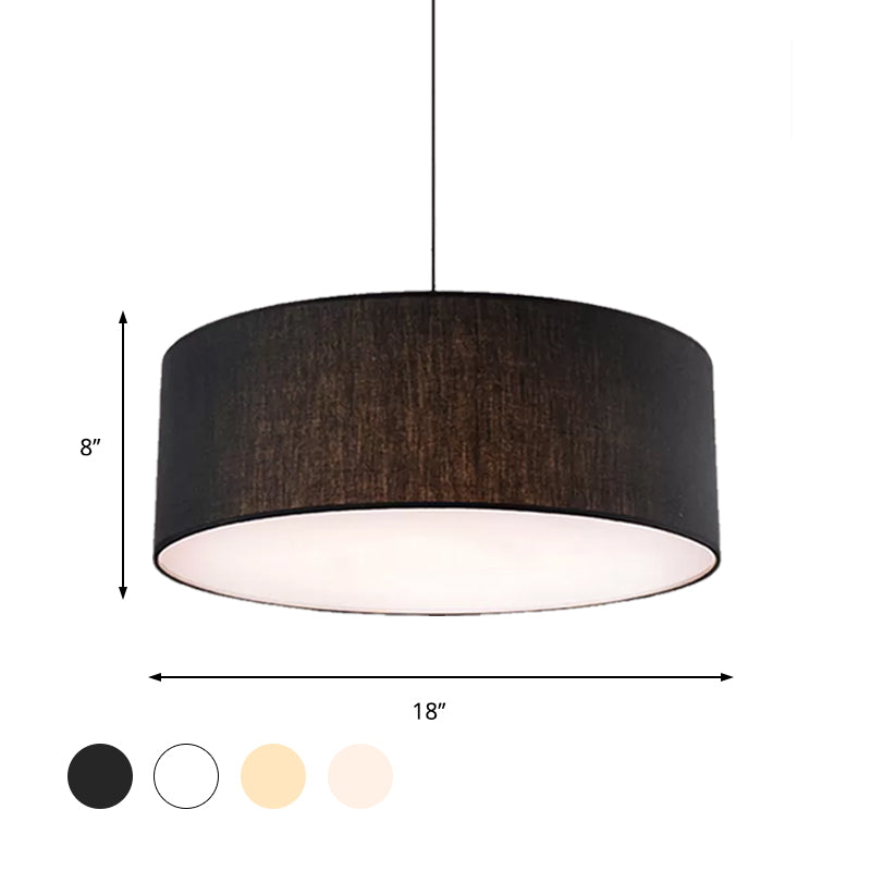 Simple Fabric Drum Ceiling Pendant Light - Light Grey/Black/Beige - 12"/16"/18" Diameter - Hanging Lamp Kit