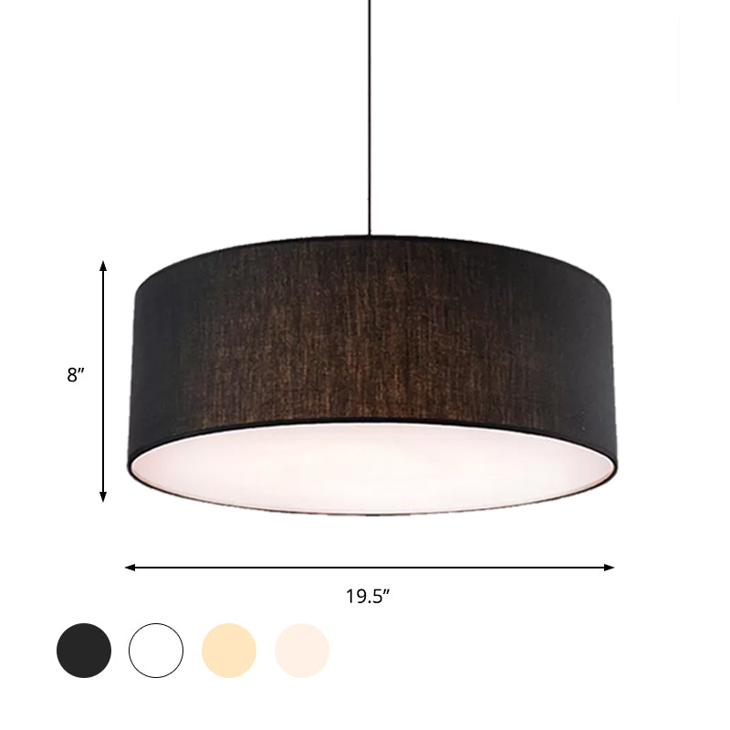 Simple Fabric Drum Ceiling Pendant Light - Light Grey/Black/Beige - 12"/16"/18" Diameter - Hanging Lamp Kit