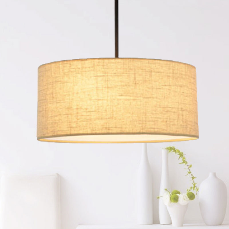 Simple Fabric Drum Ceiling Pendant Light - Light Grey/Black/Beige - 12"/16"/18" Diameter - Hanging Lamp Kit