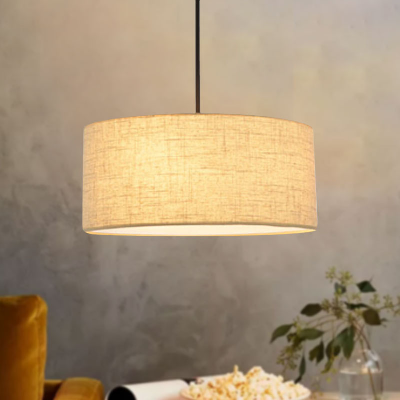 Simple Fabric Drum Ceiling Pendant Light - Light Grey/Black/Beige - 12"/16"/18" Diameter - Hanging Lamp Kit