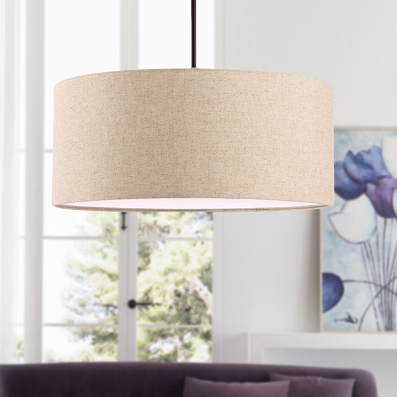 Simple Fabric Drum Ceiling Pendant Light - Light Grey/Black/Beige - 12"/16"/18" Diameter - Hanging Lamp Kit