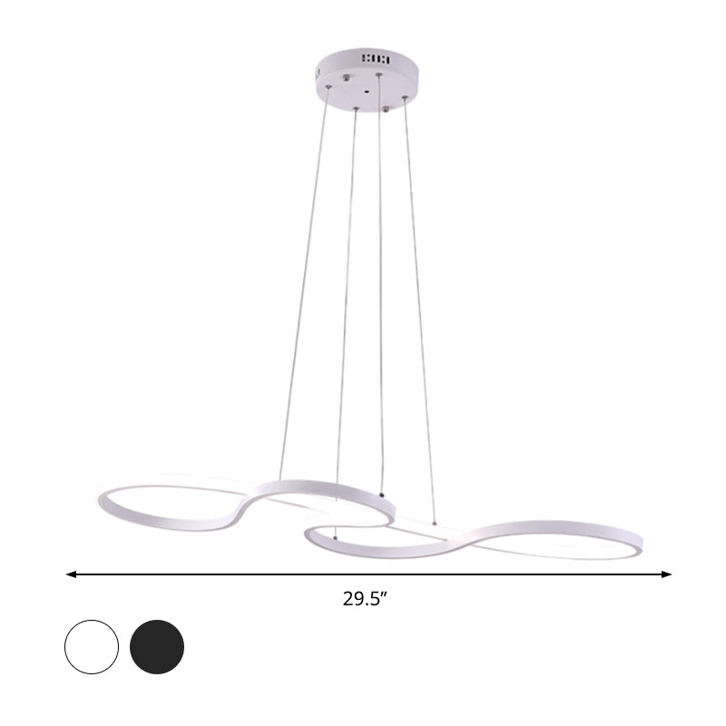 Minimalist LED Twisting Acrylic Pendant Light - 24"/29.5"/37.5" Wide - Black/White - Warm/White Light