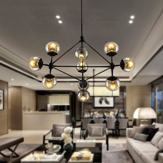 Vintage Amber Glass Chandelier - 10-Light Sphere Shade Ceiling Lamp for Living Room