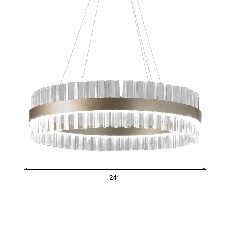Modern Clear Crystal Pendant Lighting - 16"/24"/32" Wide, 1 Light, Gold Hanging Lamp - Warm/White Light - Ideal for Dining Room