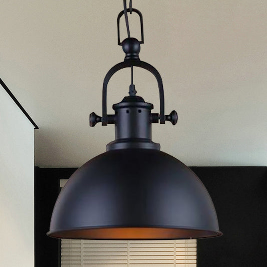 Vintage Dome Pendant Light in Black/White - Metal Hanging Lamp for Dining Room