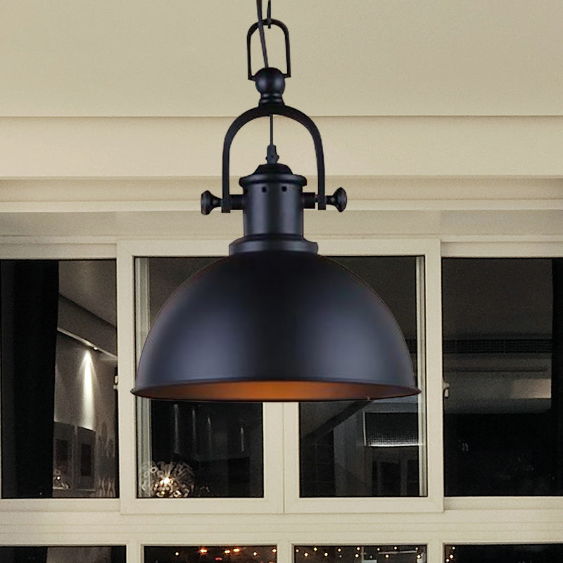 Suspension dôme vintage en noir/blanc – Lampe suspendue en métal pour salle à manger