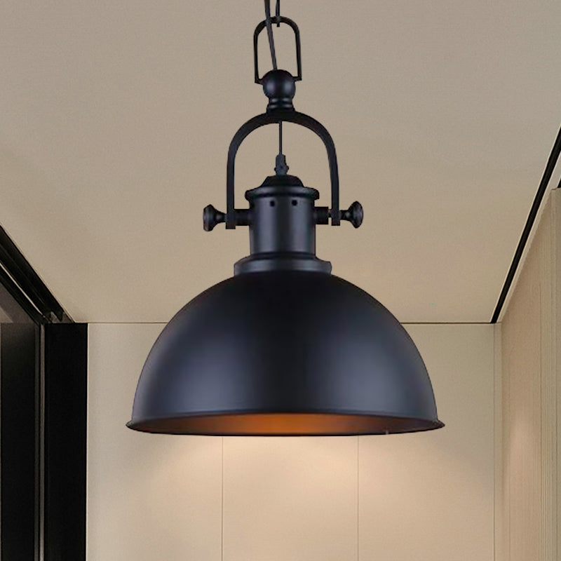 Suspension dôme vintage en noir/blanc – Lampe suspendue en métal pour salle à manger