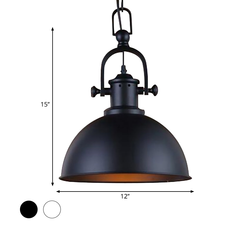 Suspension dôme vintage en noir/blanc – Lampe suspendue en métal pour salle à manger