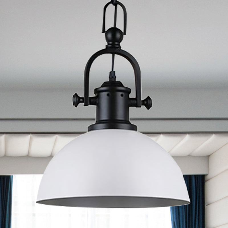Suspension dôme vintage en noir/blanc – Lampe suspendue en métal pour salle à manger