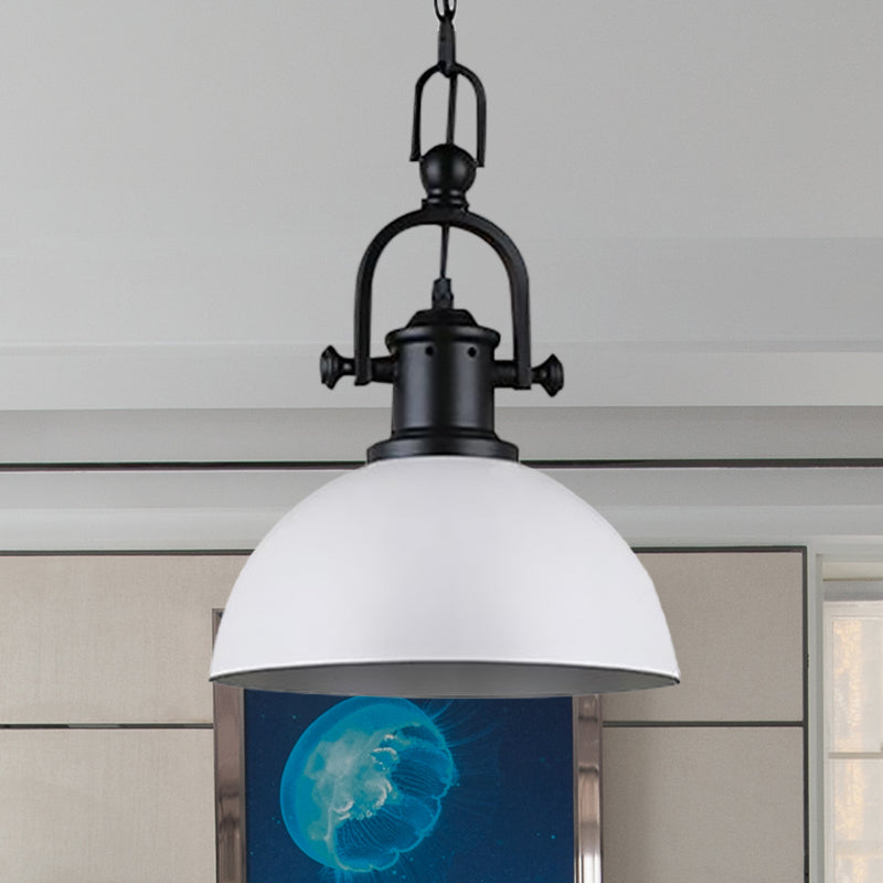 Suspension dôme vintage en noir/blanc – Lampe suspendue en métal pour salle à manger