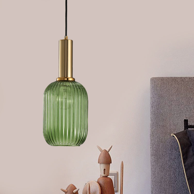 Chloe - Lampe de plafond à suspension moderniste en verre strié gris/vert/ambre à 1 lumière