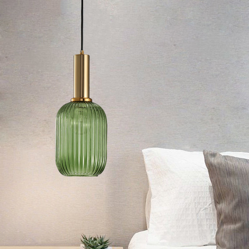 Chloe - Lampe de plafond à suspension moderniste en verre strié gris/vert/ambre à 1 lumière