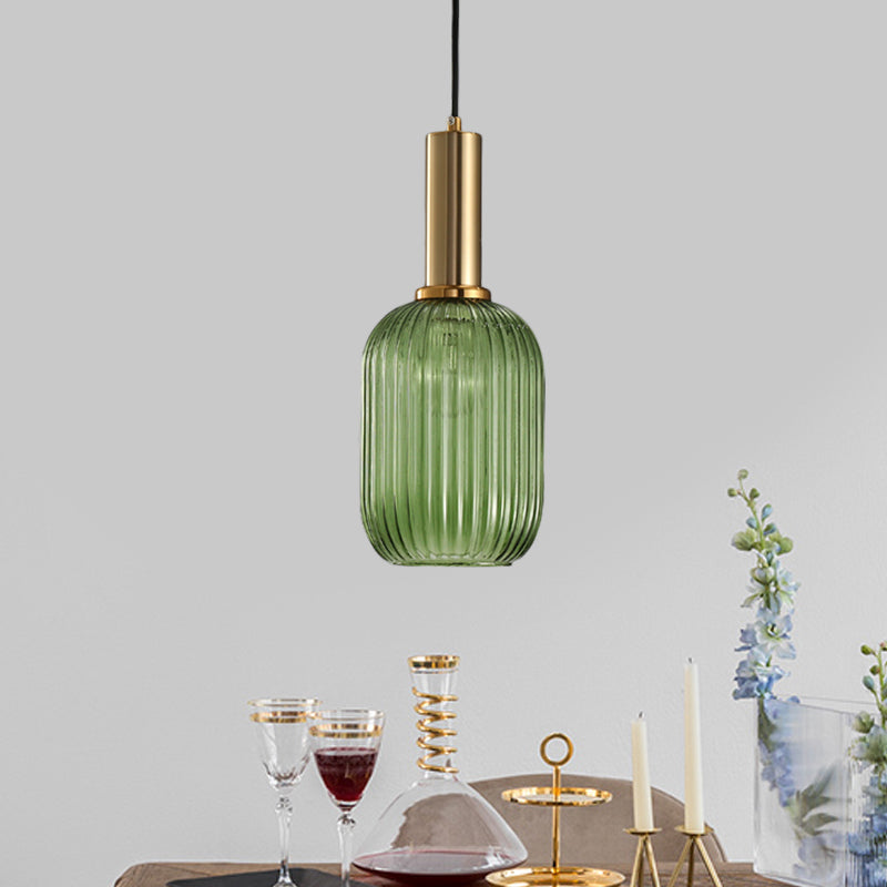 Chloe - Lampe de plafond à suspension moderniste en verre strié gris/vert/ambre à 1 lumière