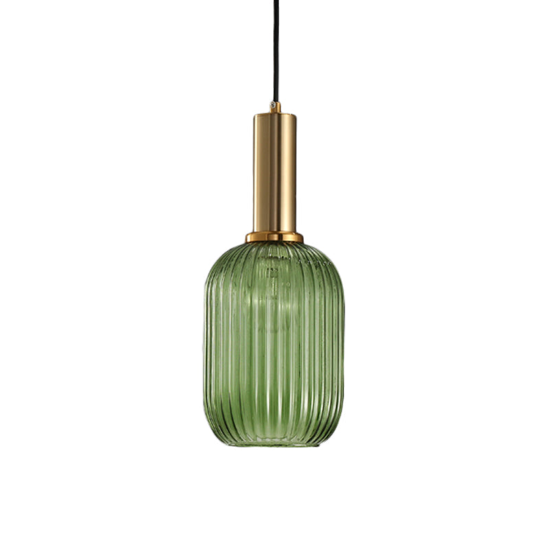 Chloe - Lampe de plafond à suspension moderniste en verre strié gris/vert/ambre à 1 lumière