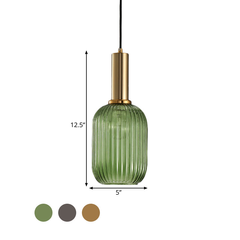 Chloe - Lampe de plafond à suspension moderniste en verre strié gris/vert/ambre à 1 lumière