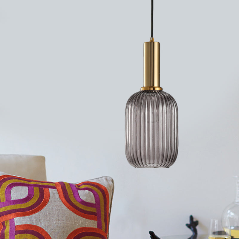 Chloe - Lampe de plafond à suspension moderniste en verre strié gris/vert/ambre à 1 lumière