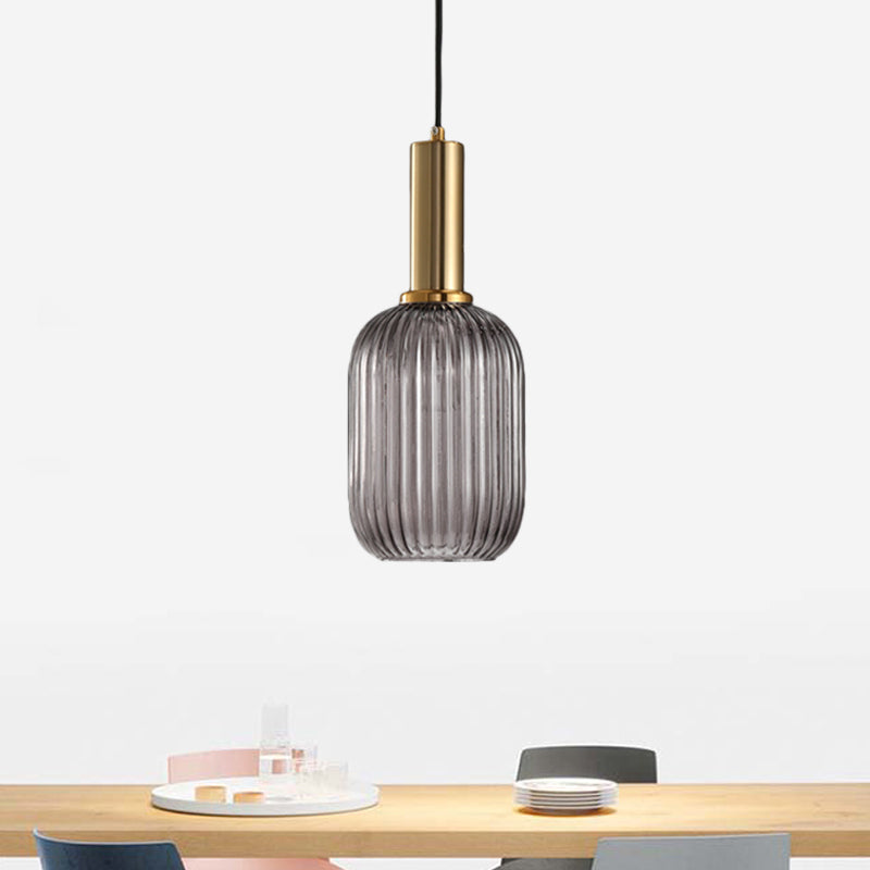 Chloe - Lampe de plafond à suspension moderniste en verre strié gris/vert/ambre à 1 lumière