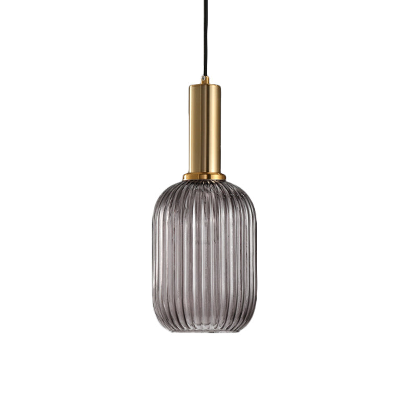 Chloe - Lampe de plafond à suspension moderniste en verre strié gris/vert/ambre à 1 lumière