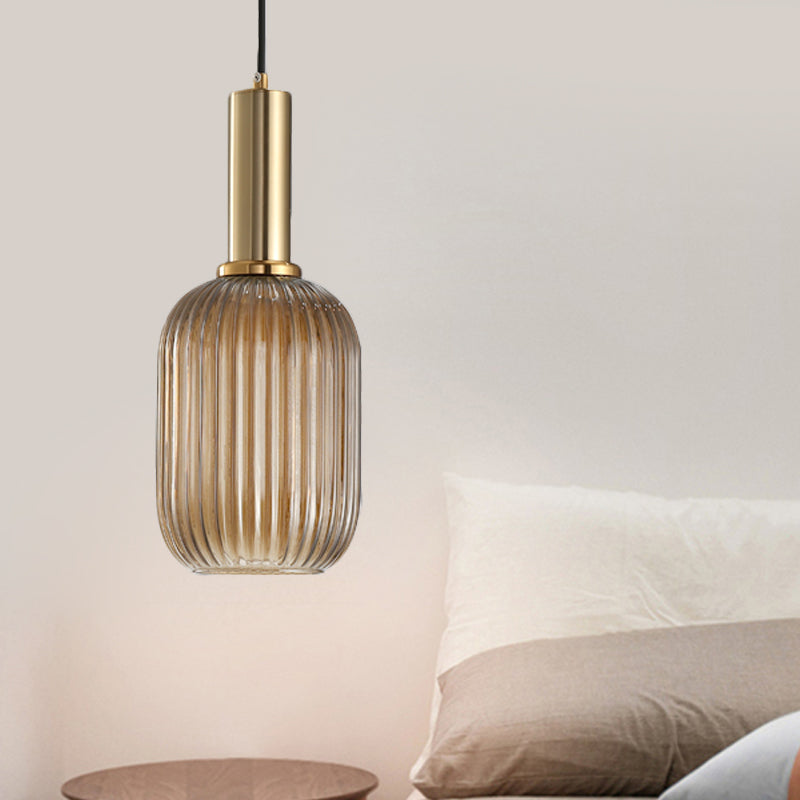 Chloe - Lampe de plafond à suspension moderniste en verre strié gris/vert/ambre à 1 lumière