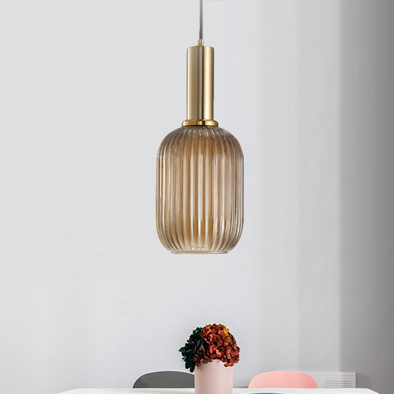 Chloe - Lampe de plafond à suspension moderniste en verre strié gris/vert/ambre à 1 lumière