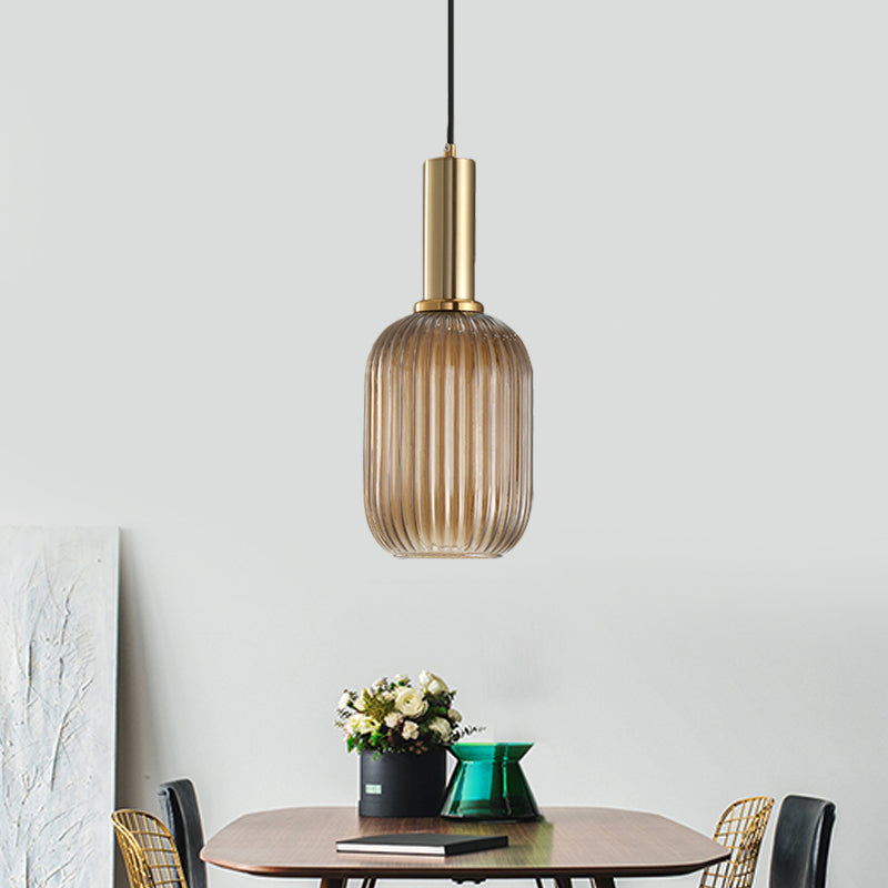 Chloe - Lampe de plafond à suspension moderniste en verre strié gris/vert/ambre à 1 lumière