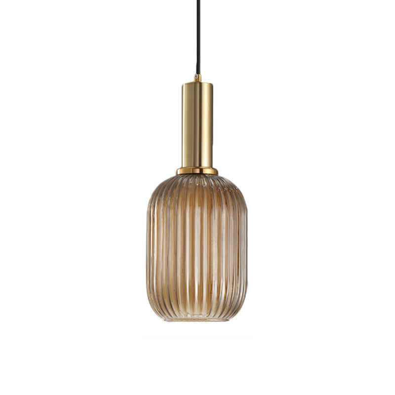 Chloe - Lampe de plafond à suspension moderniste en verre strié gris/vert/ambre à 1 lumière