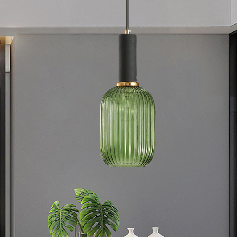 Chloe - Lampe de plafond à suspension moderniste en verre strié gris/vert/ambre à 1 lumière
