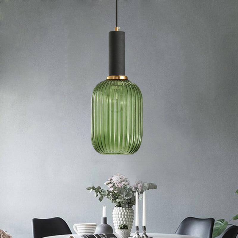 Chloe - Lampe de plafond à suspension moderniste en verre strié gris/vert/ambre à 1 lumière