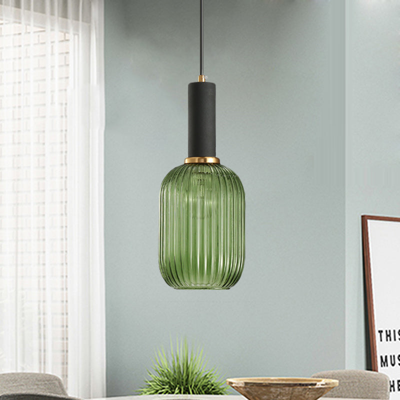 Chloe - Lampe de plafond à suspension moderniste en verre strié gris/vert/ambre à 1 lumière