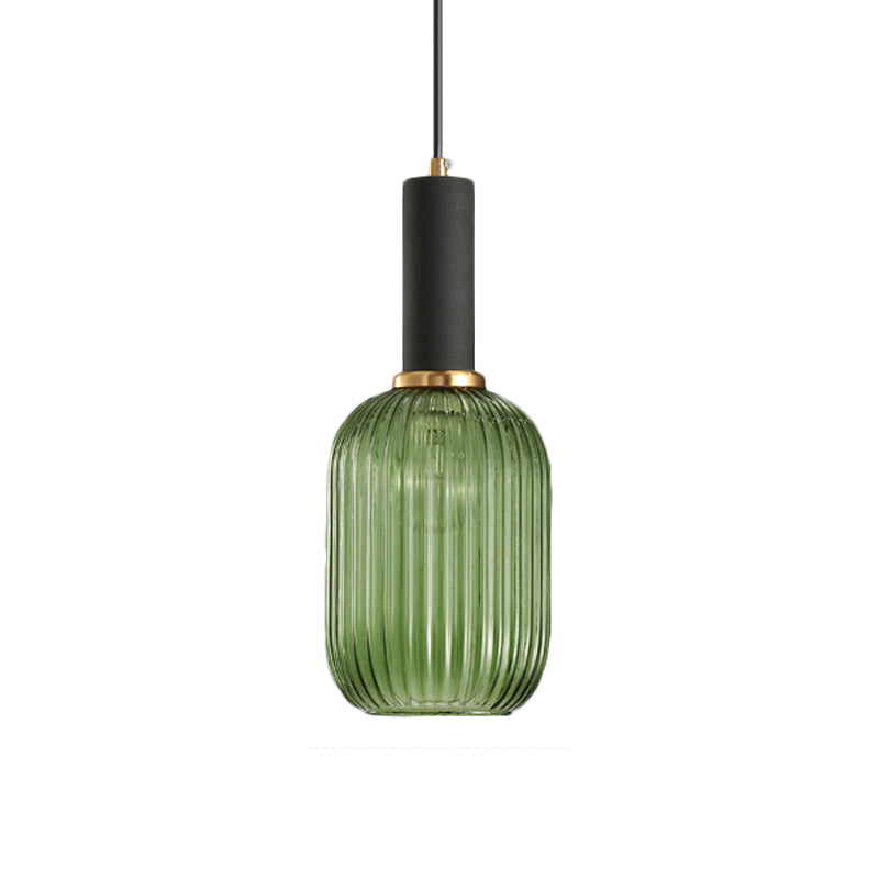 Chloe - Lampe de plafond à suspension moderniste en verre strié gris/vert/ambre à 1 lumière