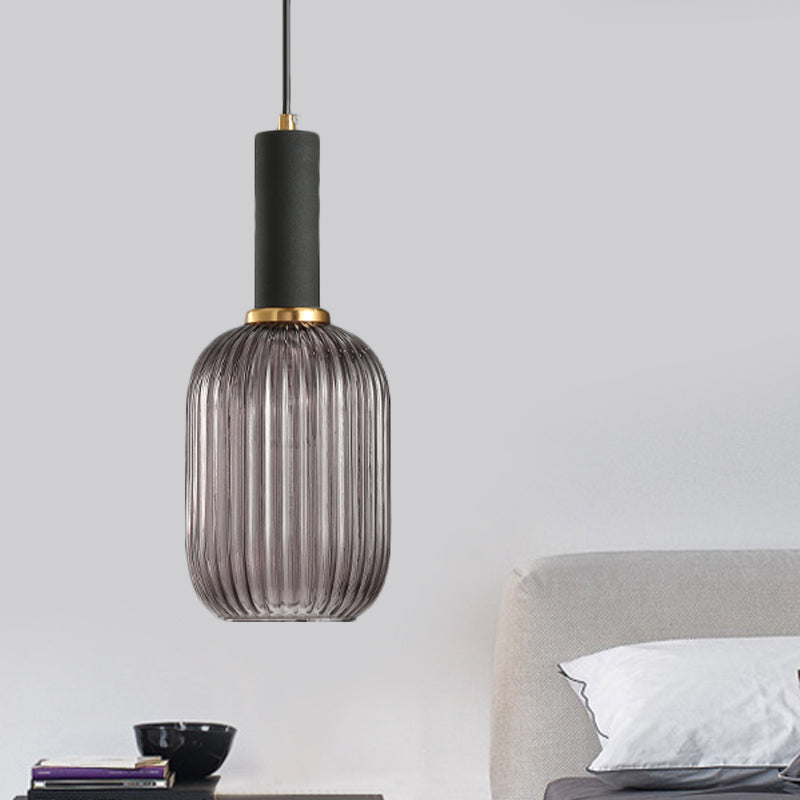 Chloe - Lampe de plafond à suspension moderniste en verre strié gris/vert/ambre à 1 lumière