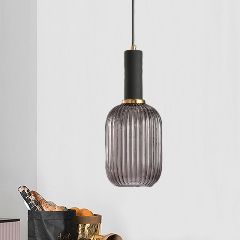 Chloe - Lampe de plafond à suspension moderniste en verre strié gris/vert/ambre à 1 lumière
