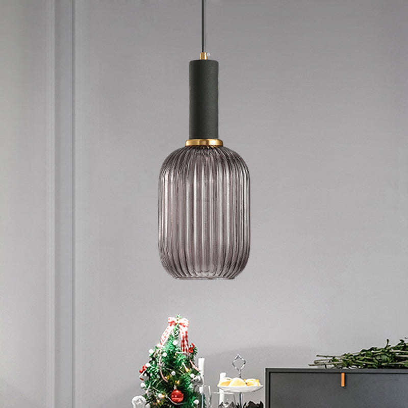 Chloe - Lampe de plafond à suspension moderniste en verre strié gris/vert/ambre à 1 lumière