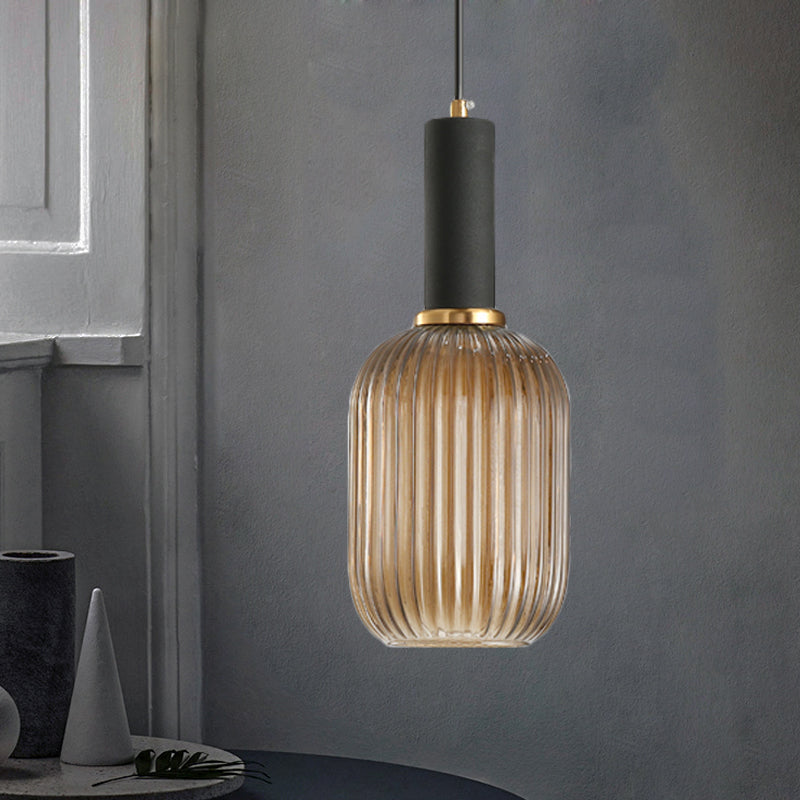 Chloe - Lampe de plafond à suspension moderniste en verre strié gris/vert/ambre à 1 lumière