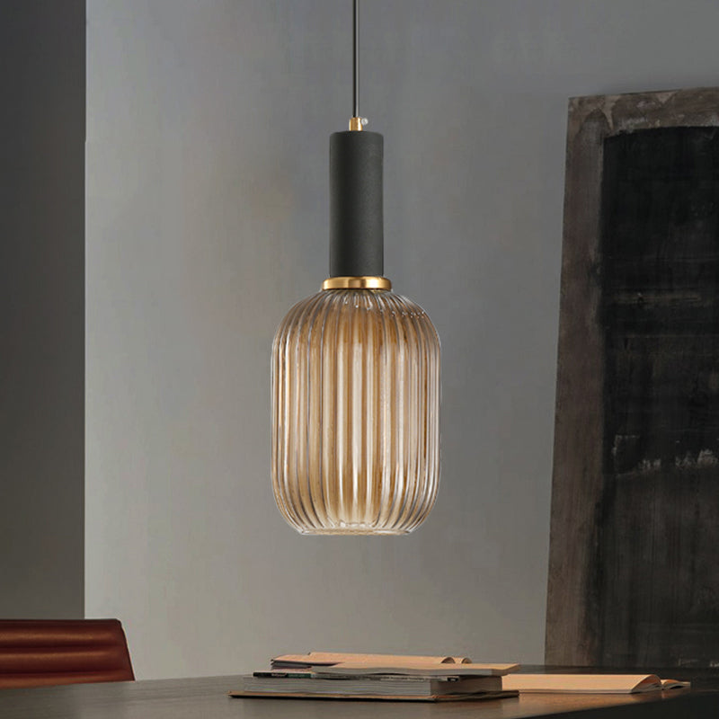 Chloe - Lampe de plafond à suspension moderniste en verre strié gris/vert/ambre à 1 lumière
