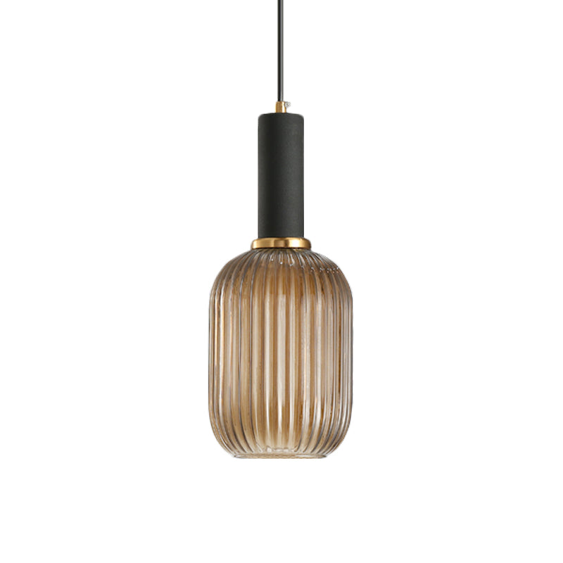 Chloe - Lampe de plafond à suspension moderniste en verre strié gris/vert/ambre à 1 lumière