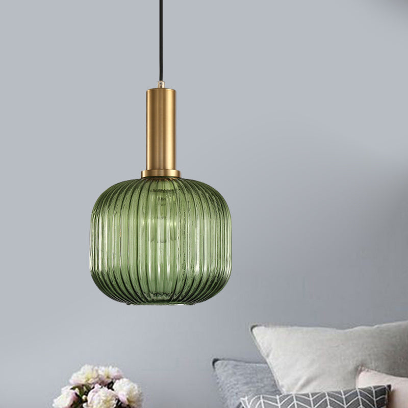 Chloe - Lampe de plafond à suspension moderniste en verre strié gris/vert/ambre à 1 lumière
