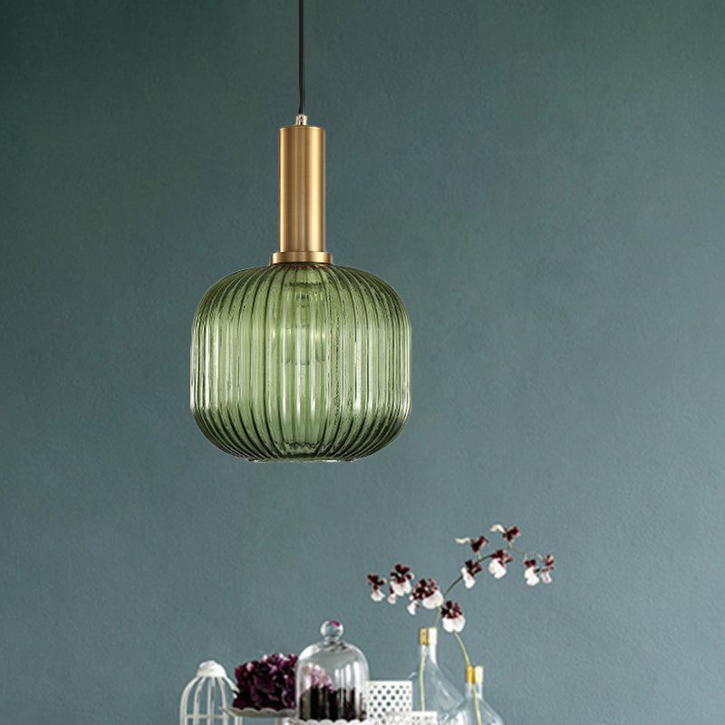 Chloe - Lampe de plafond à suspension moderniste en verre strié gris/vert/ambre à 1 lumière