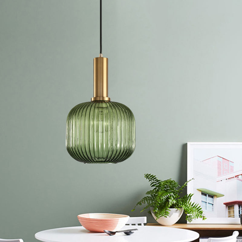 Chloe - Lampe de plafond à suspension moderniste en verre strié gris/vert/ambre à 1 lumière
