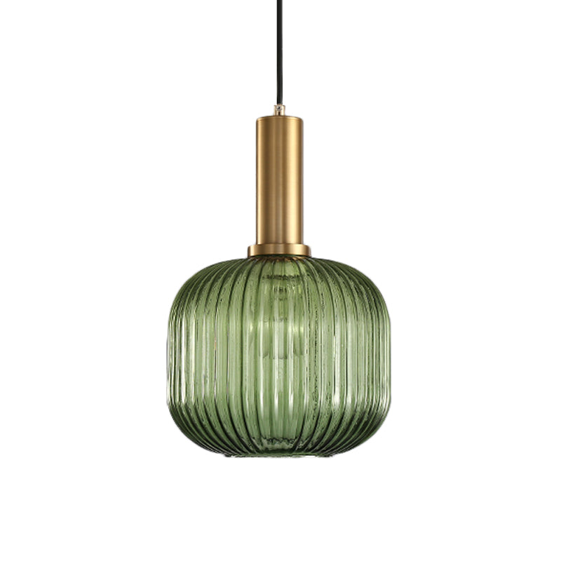 Chloe - Lampe de plafond à suspension moderniste en verre strié gris/vert/ambre à 1 lumière