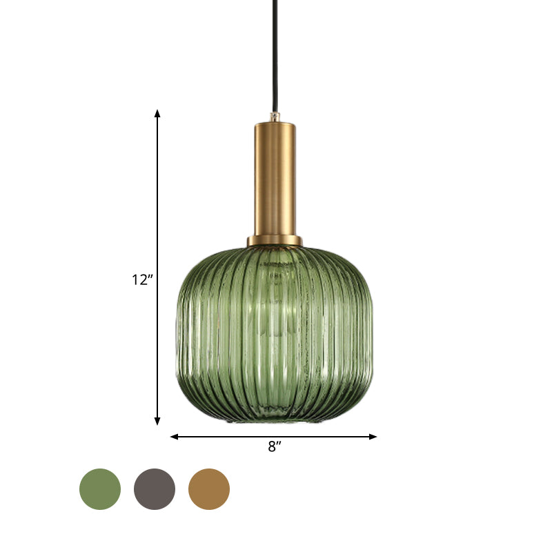 Chloe - Lampe de plafond à suspension moderniste en verre strié gris/vert/ambre à 1 lumière