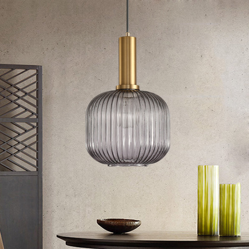 Chloe - Lampe de plafond à suspension moderniste en verre strié gris/vert/ambre à 1 lumière