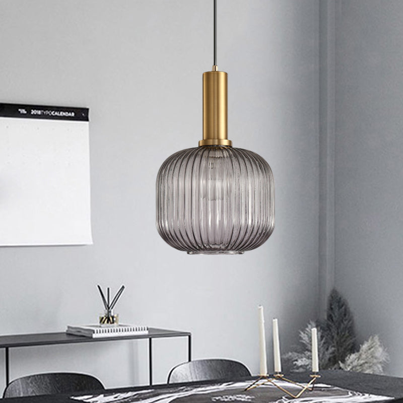 Chloe - Lampe de plafond à suspension moderniste en verre strié gris/vert/ambre à 1 lumière