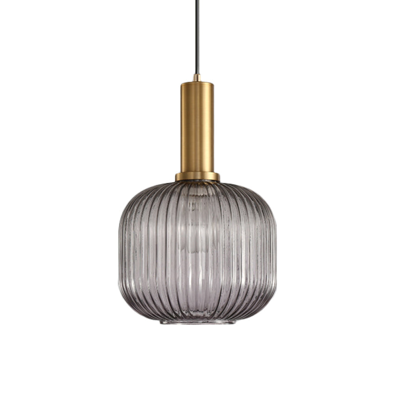 Chloe - Lampe de plafond à suspension moderniste en verre strié gris/vert/ambre à 1 lumière