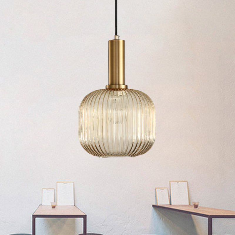 Chloe - Lampe de plafond à suspension moderniste en verre strié gris/vert/ambre à 1 lumière