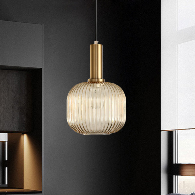 Chloe - Lampe de plafond à suspension moderniste en verre strié gris/vert/ambre à 1 lumière